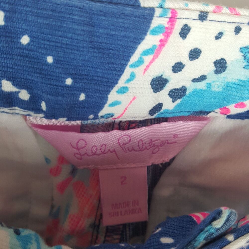 Lilly Pulitzer Adie Shorts Indigo Star Fish Struck Blue White Pink Sz 2 - Picture 3 of 4